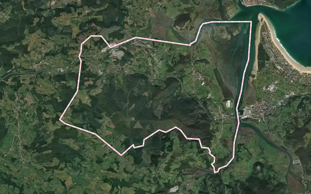 Vista satélite de Bárcena de Cicero con su contorno administrativo