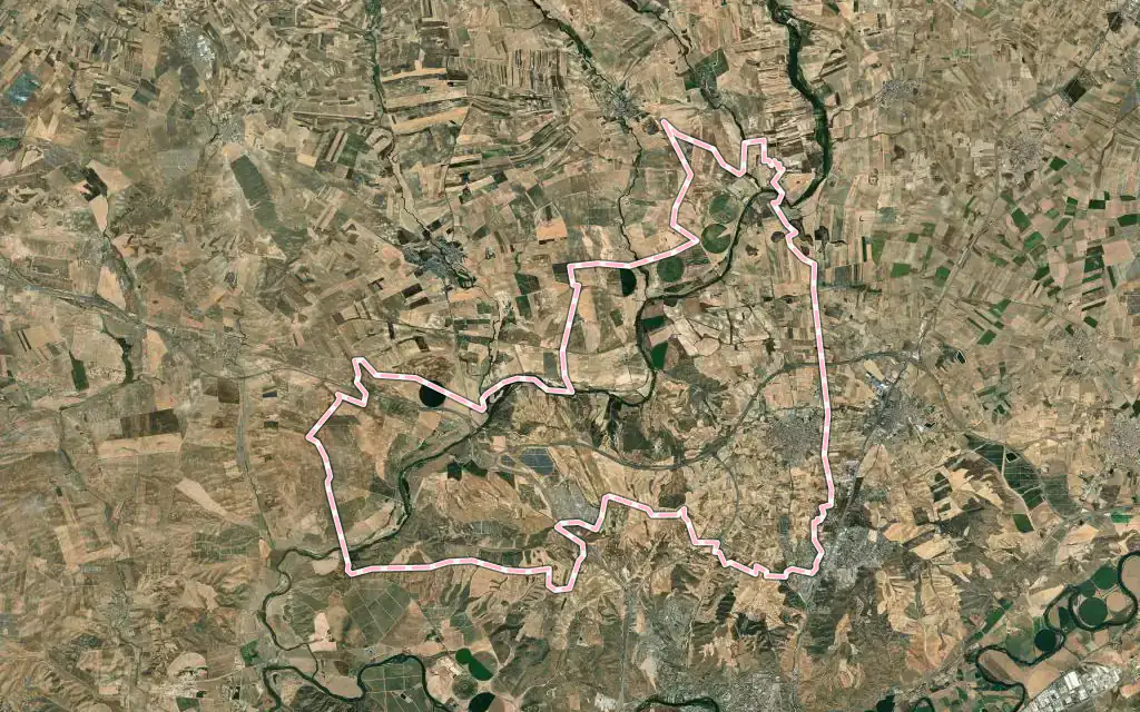Vista satélite de Bargas con su contorno administrativo