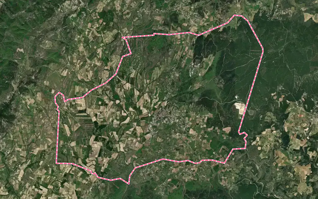 Vue satellite de Barjac avec ses contours administratifs