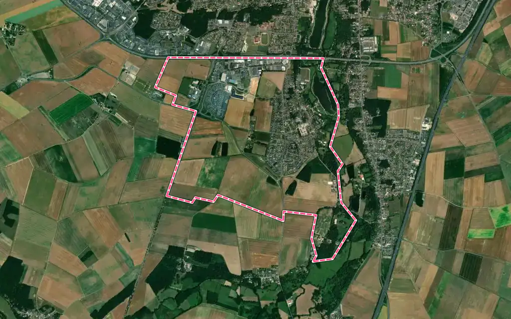 Vue satellite de Barjouville avec ses contours administratifs