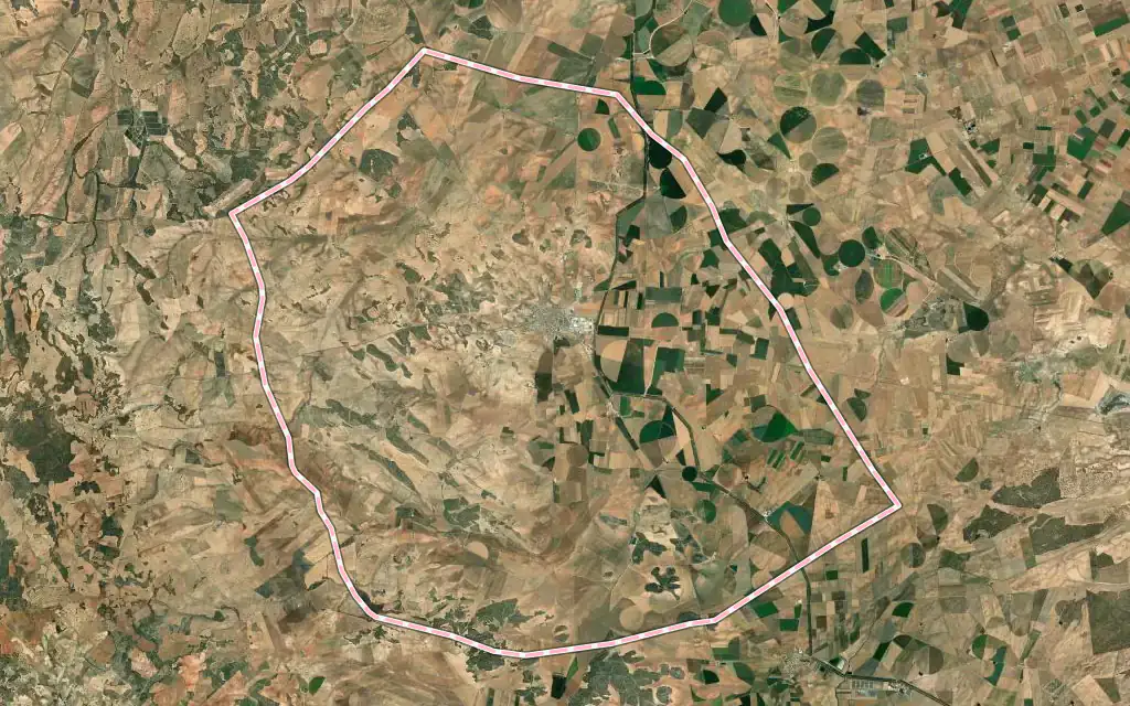 Vista satélite de Barrax con su contorno administrativo