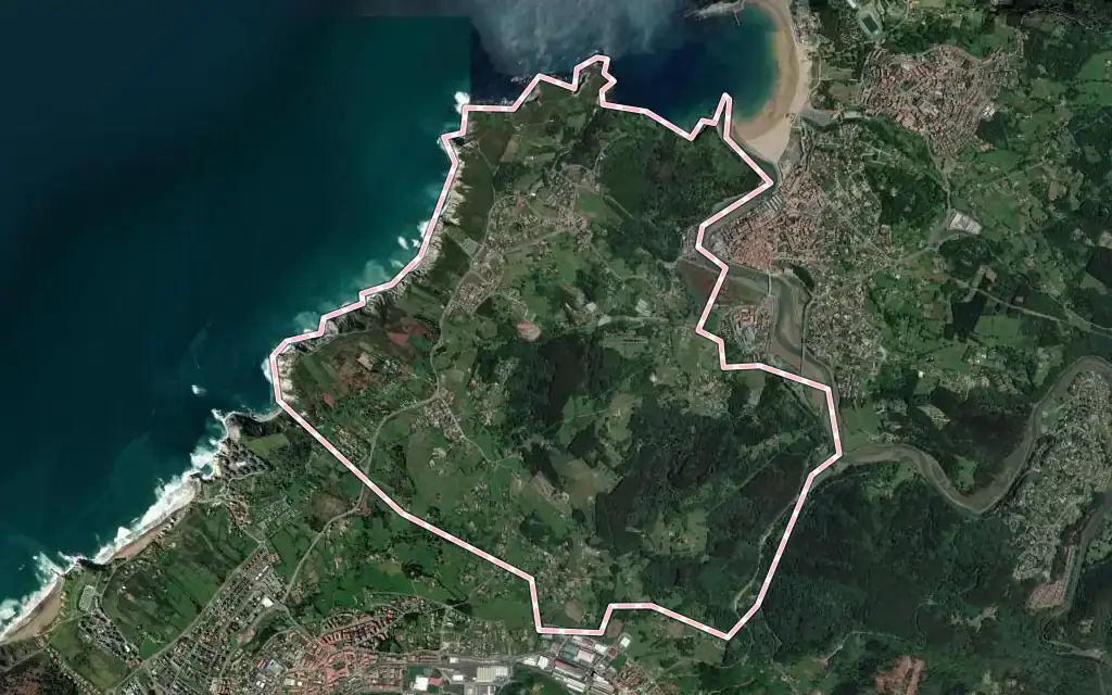 Vista satélite de Barrika con su contorno administrativo