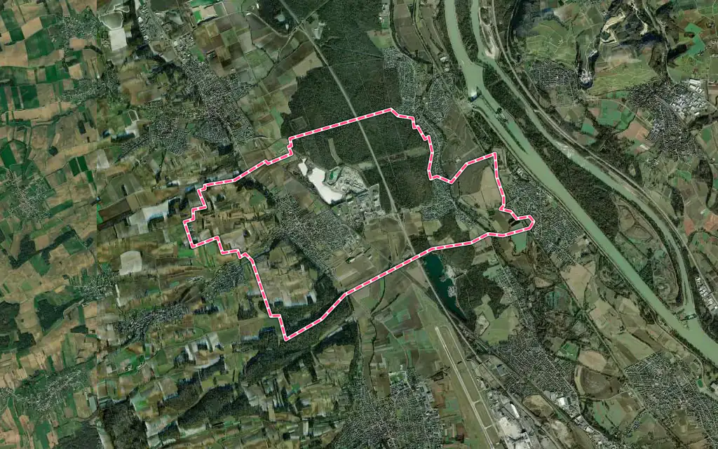 Vue satellite de Bartenheim avec ses contours administratifs