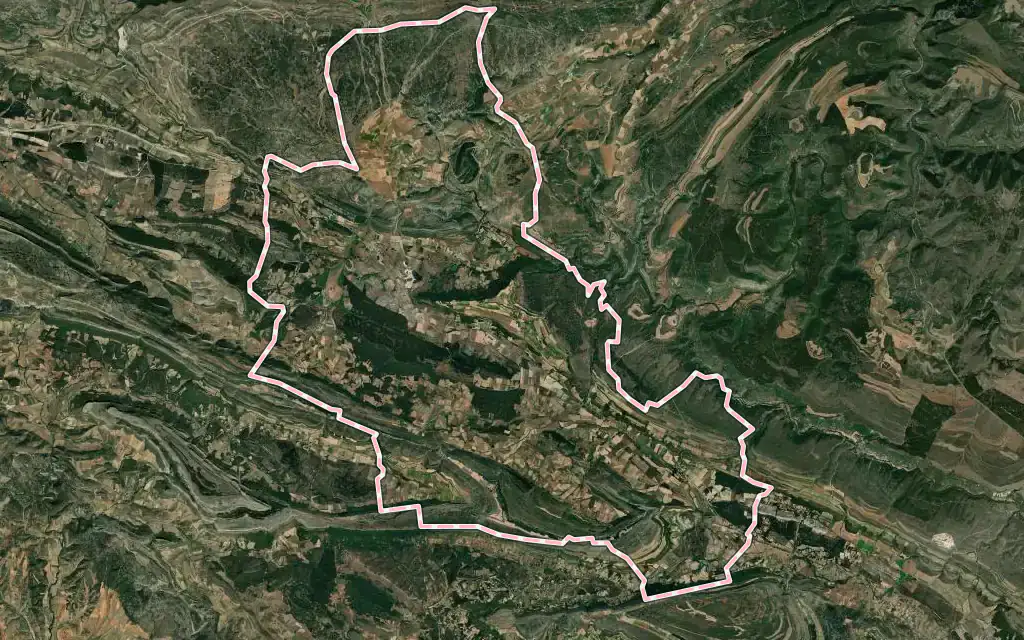 Vista satélite de Basconcillos del Tozo con su contorno administrativo