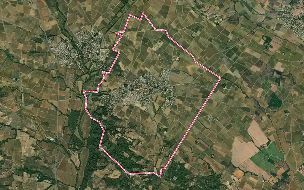 Vue satellite de Bassan avec ses contours administratifs