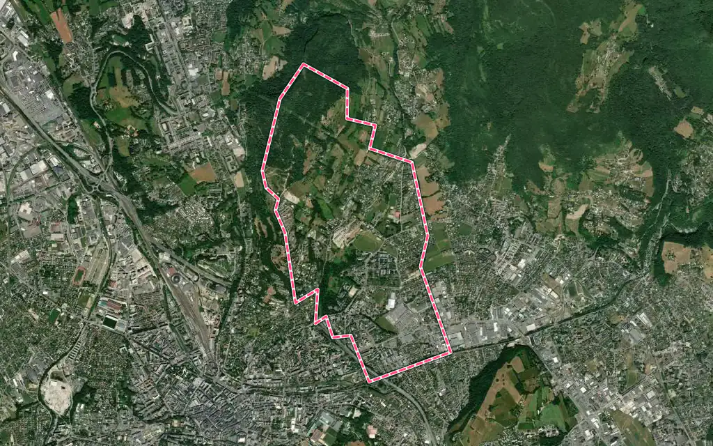 Vue satellite de Bassens avec ses contours administratifs