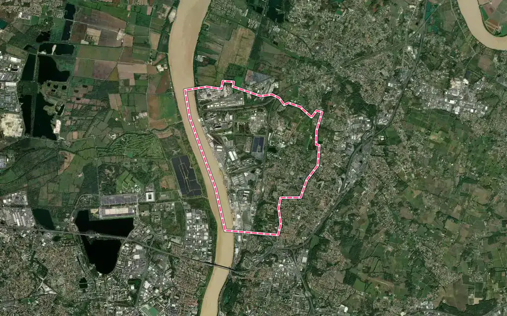 Vue satellite de Bassens avec ses contours administratifs