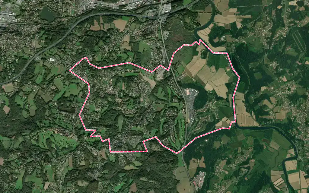 Vue satellite de Bassussarry avec ses contours administratifs