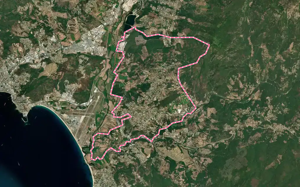 Vue satellite de Bastelicaccia avec ses contours administratifs