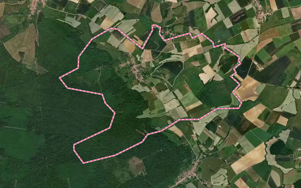 Vue satellite de Battigny avec ses contours administratifs