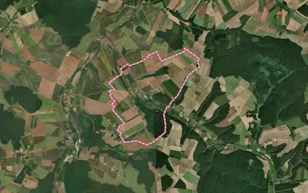 Vue satellite de Baudrecourt avec ses contours administratifs
