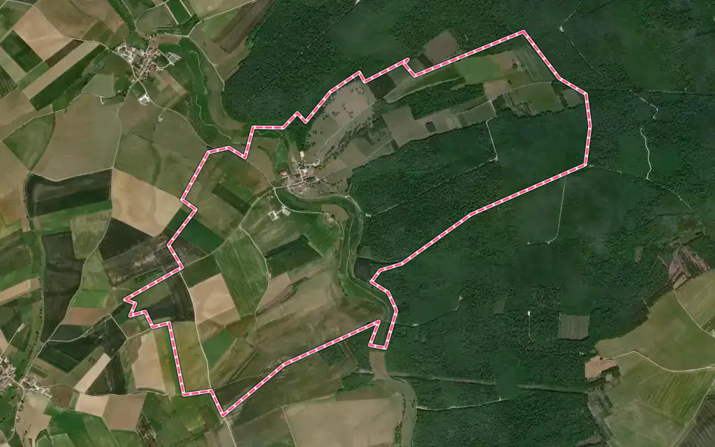 Vue satellite de Baudrémont avec ses contours administratifs