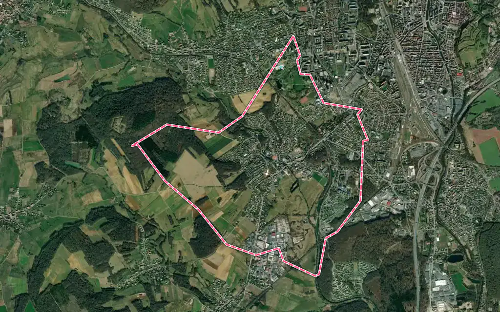 Vue satellite de Bavilliers avec ses contours administratifs