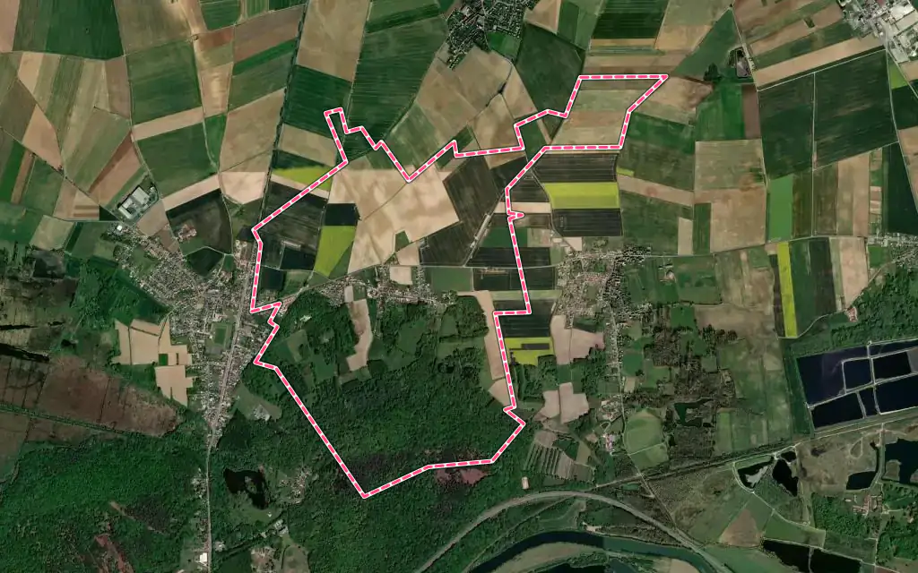 Vue satellite de Bazicourt avec ses contours administratifs