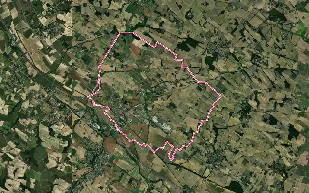 Vue satellite de Baziège avec ses contours administratifs