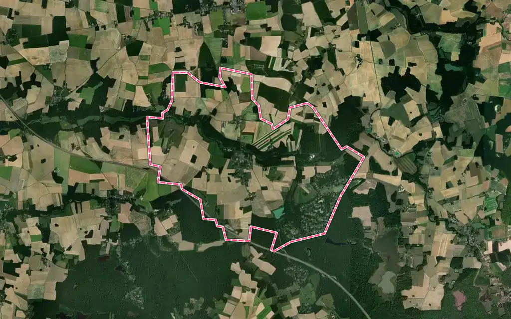 Vue satellite de Bazoches-sur-le-Betz avec ses contours administratifs