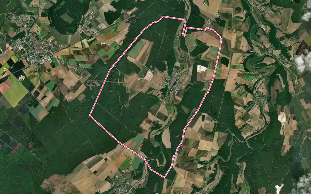 Vue satellite de Bazoilles-sur-Meuse avec ses contours administratifs
