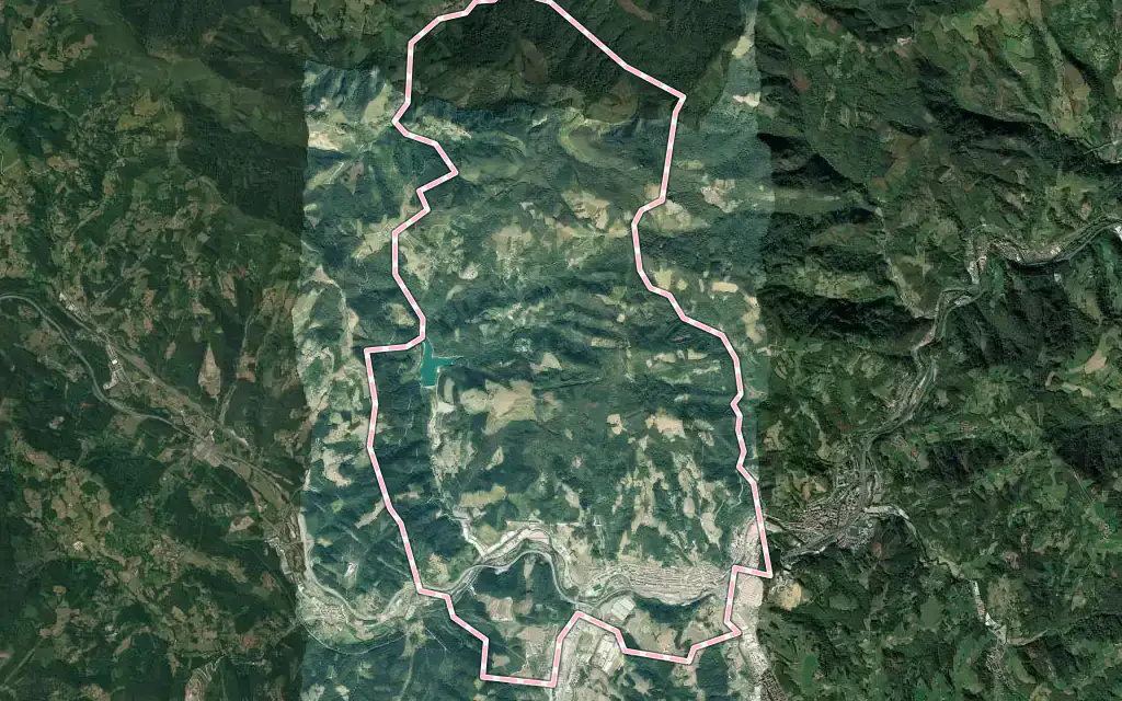 Vista satélite de Beasáin con su contorno administrativo