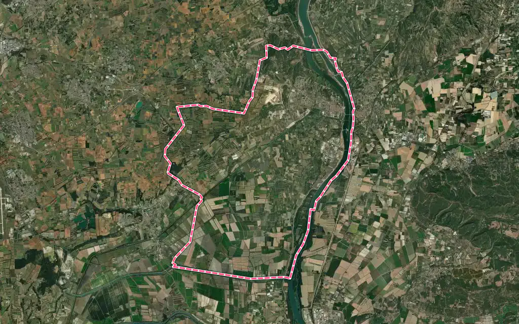 Vue satellite de Beaucaire avec ses contours administratifs