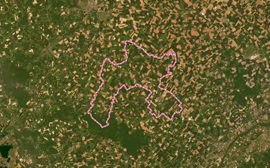 Vue satellite de Beauce la Romaine avec ses contours administratifs