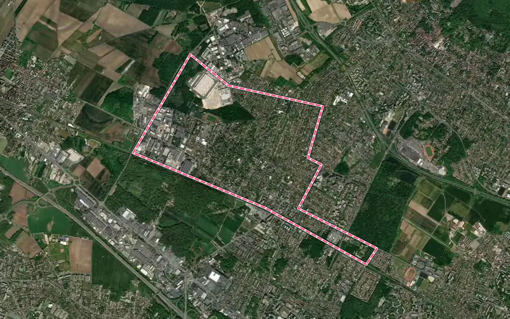 Vue satellite de Beauchamp avec ses contours administratifs