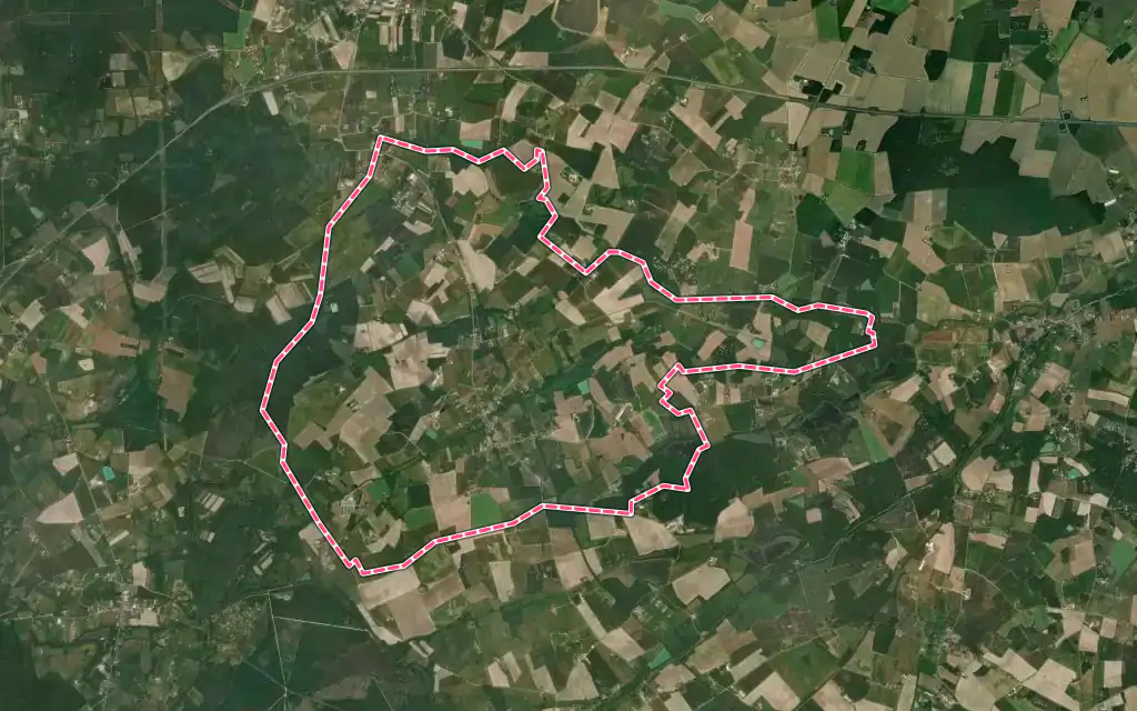 Vue satellite de Beauchamps-sur-Huillard avec ses contours administratifs