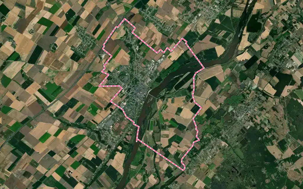 Vue satellite de Beaugency avec ses contours administratifs