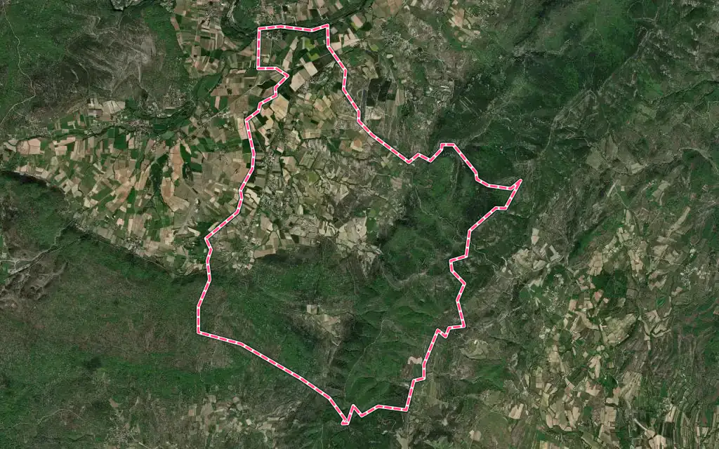 Vue satellite de Beaulieu avec ses contours administratifs