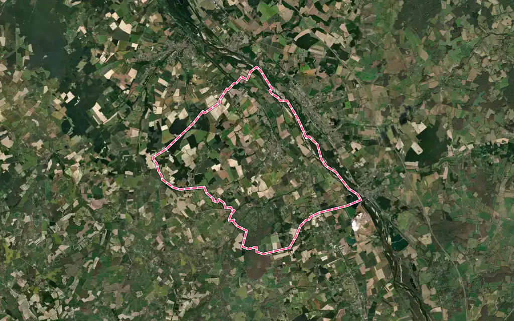 Vue satellite de Beaulieu-sur-Loire avec ses contours administratifs