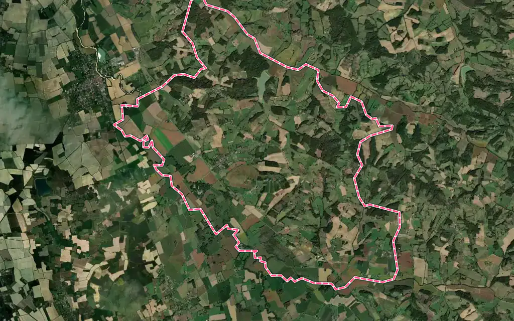 Vue satellite de Beaumarchés avec ses contours administratifs