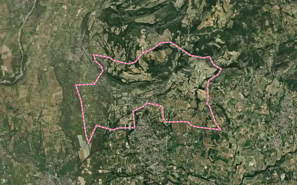 Vue satellite de Beaumes-de-Venise avec ses contours administratifs