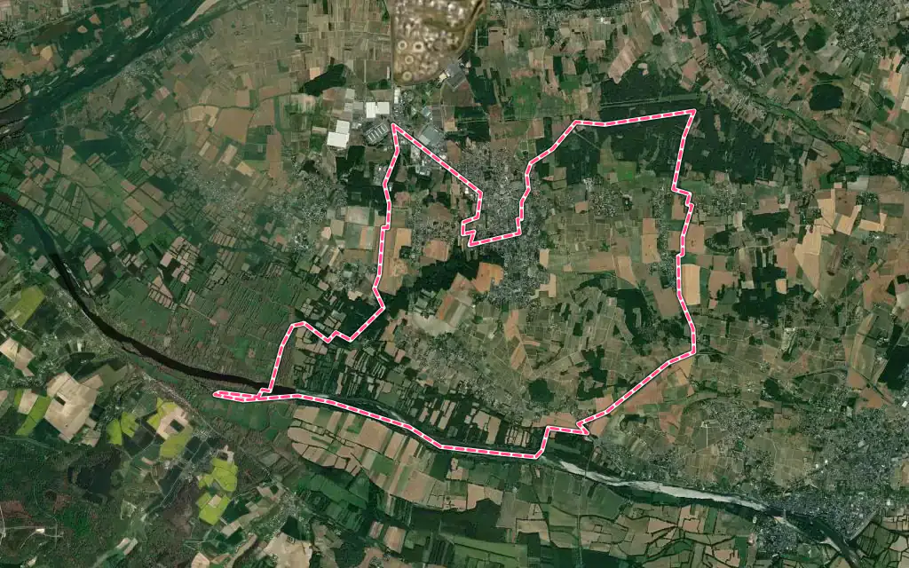 Vue satellite de Beaumont-en-Véron avec ses contours administratifs