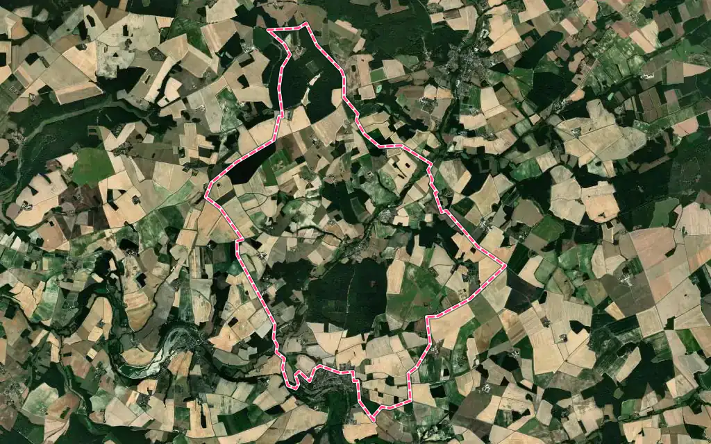 Vue satellite de Beaumont-Village avec ses contours administratifs