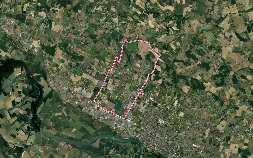Vue satellite de Beaupuy avec ses contours administratifs