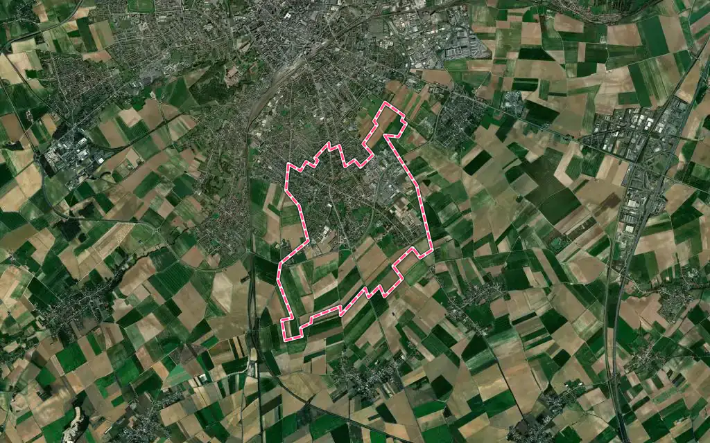 Vue satellite de Beaurains avec ses contours administratifs
