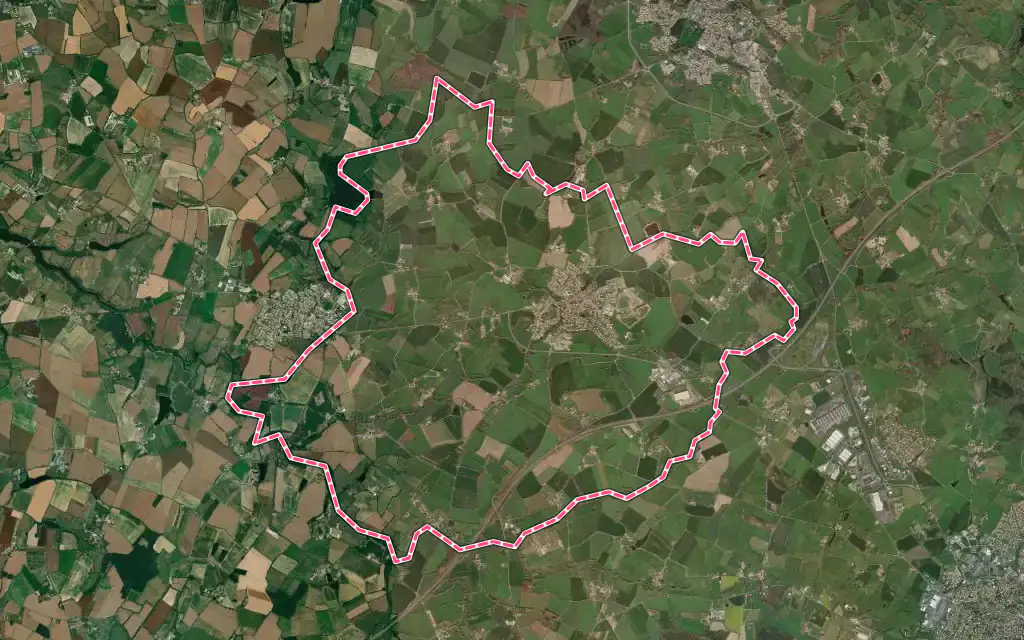 Vue satellite de Beaurepaire avec ses contours administratifs