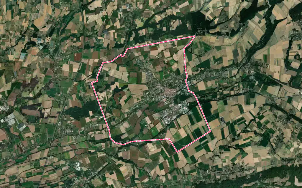 Vue satellite de Beaurepaire avec ses contours administratifs