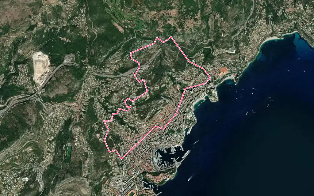 Vue satellite de Beausoleil avec ses contours administratifs