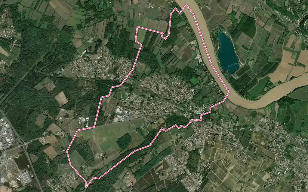 Vue satellite de Beautiran avec ses contours administratifs