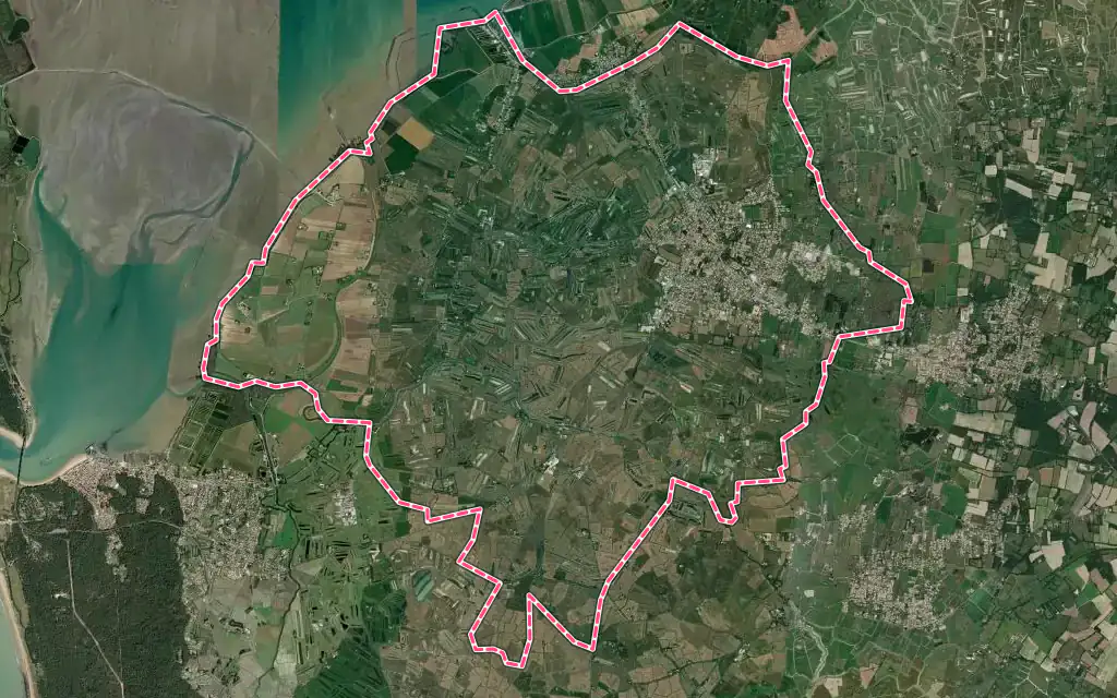 Vue satellite de Beauvoir-sur-Mer avec ses contours administratifs