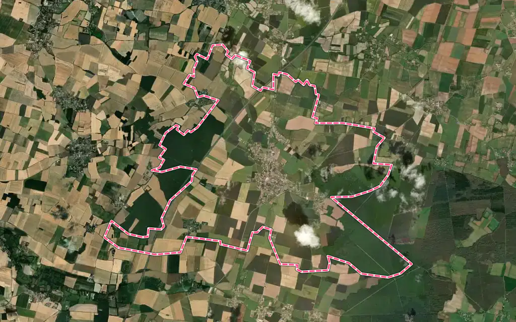 Vue satellite de Beauvoir-sur-Niort avec ses contours administratifs