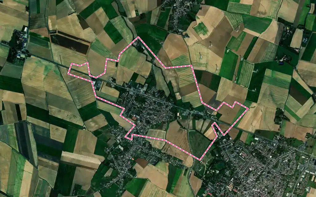 Vue satellite de Beauvois-en-Cambrésis avec ses contours administratifs