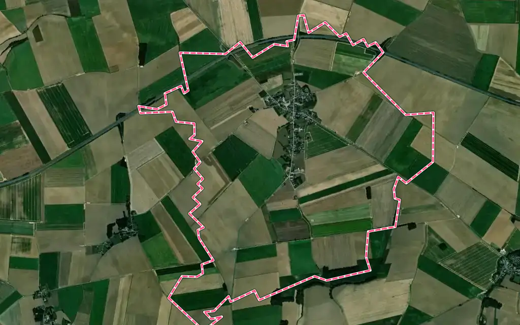 Vue satellite de Beauvois-en-Vermandois avec ses contours administratifs
