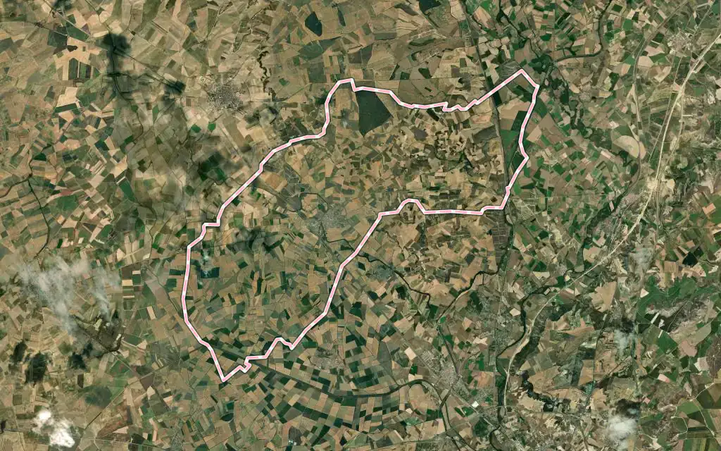 Vista satélite de Becerril de Campos con su contorno administrativo