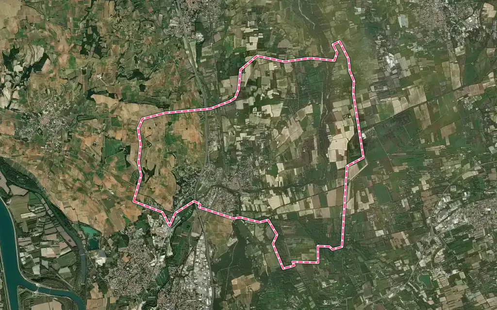 Vue satellite de Bédarrides avec ses contours administratifs