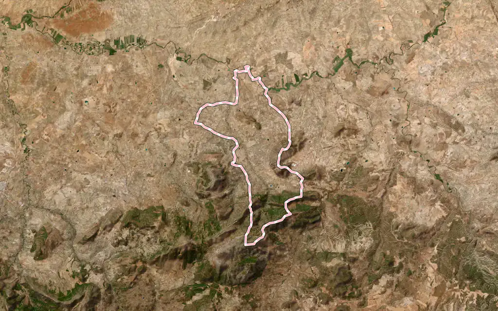 Vista satélite de Bedmar y Garcíez con su contorno administrativo