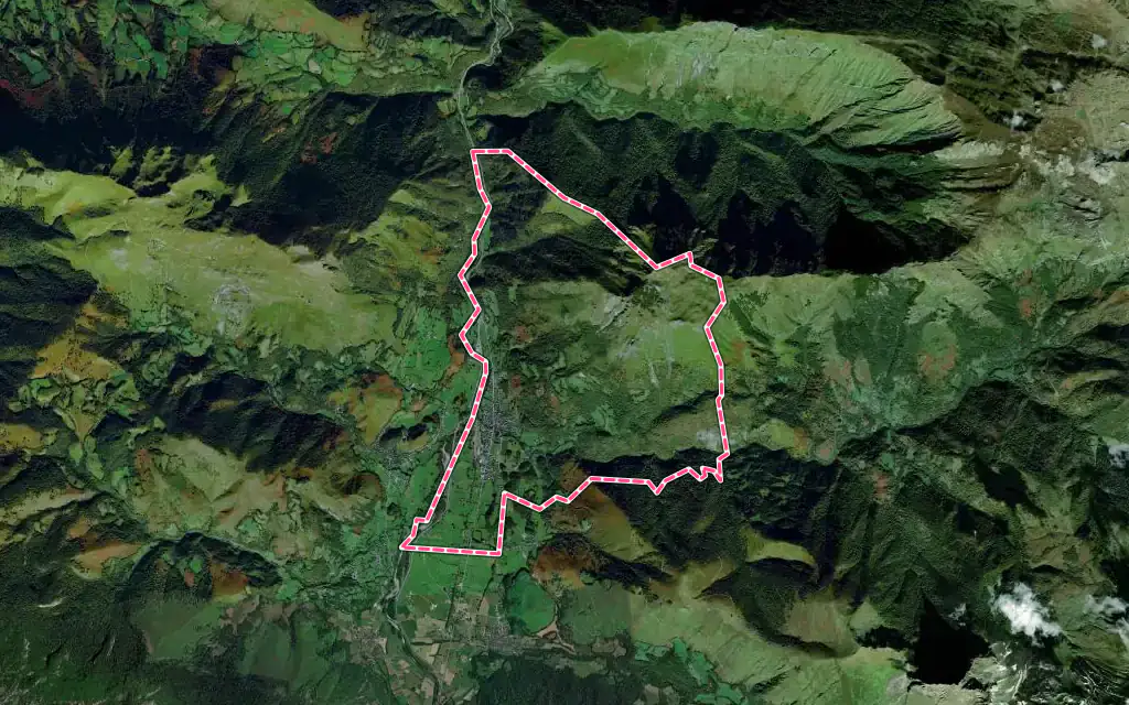 Vue satellite de Bedous avec ses contours administratifs