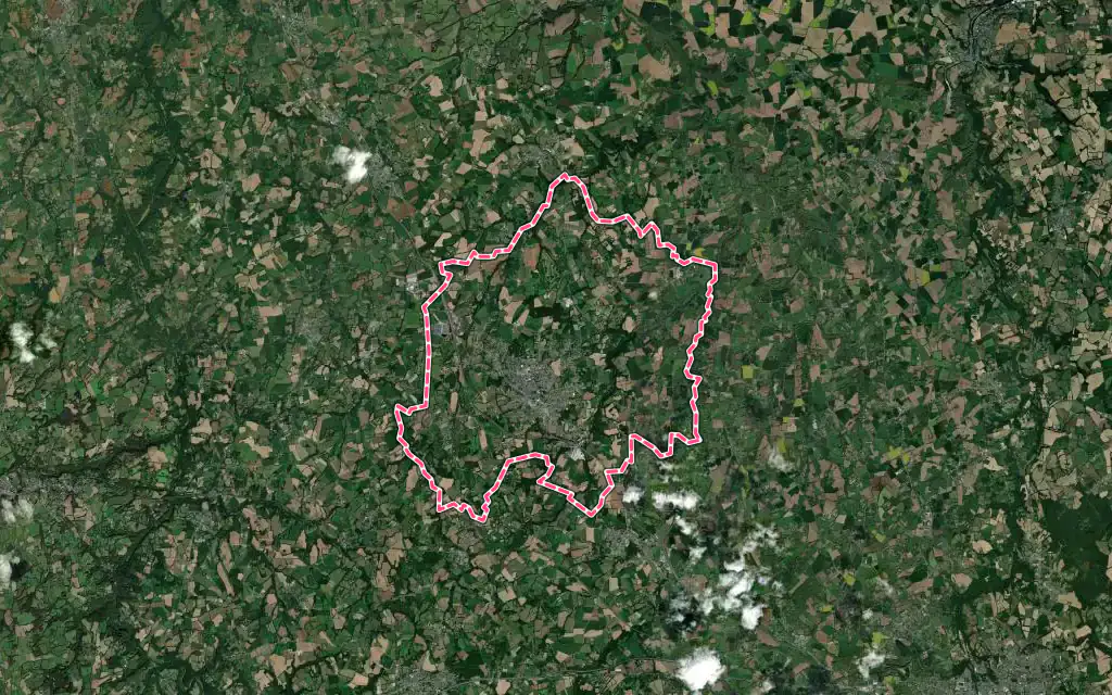 Vue satellite de Bégard avec ses contours administratifs