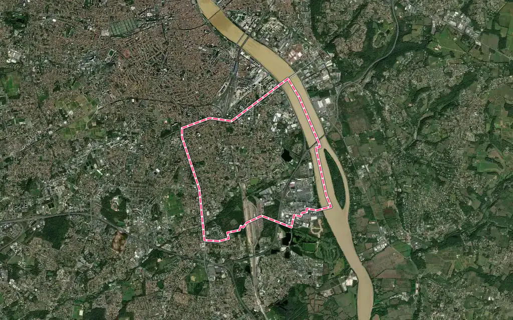 Vue satellite de Bègles avec ses contours administratifs