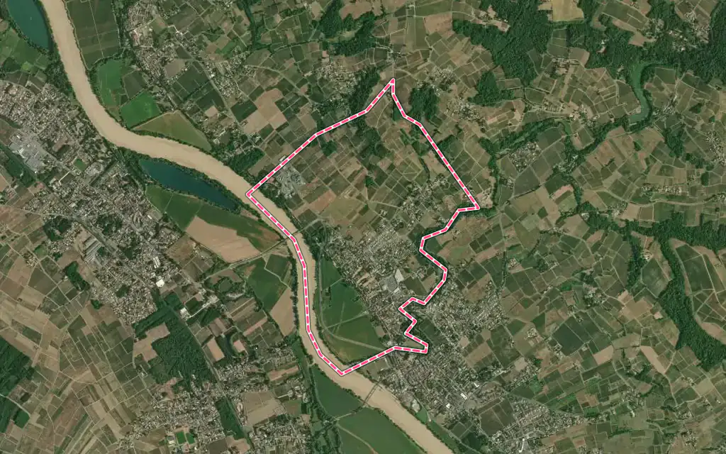 Vue satellite de Béguey avec ses contours administratifs